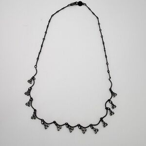 Vintage Black-Tone Austrian Crystal Bib Necklace Scalloped Design 16”